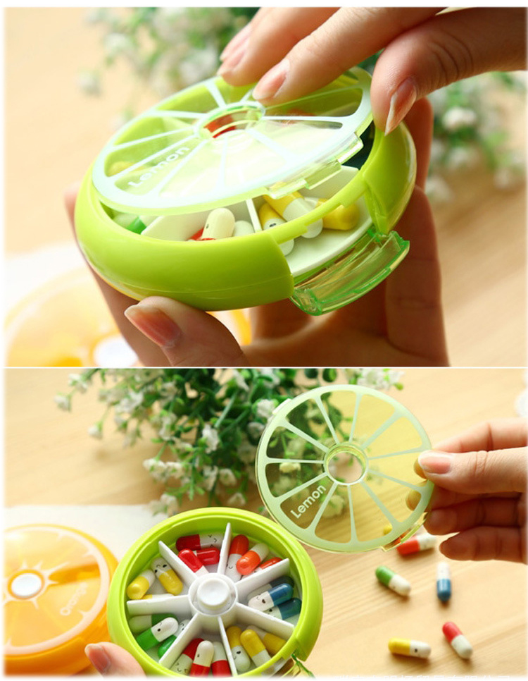 Hộp chia thuốc mini 7 ngăn xoay tròn