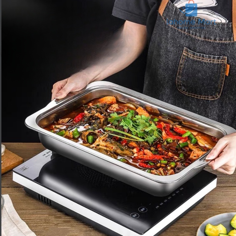 KHAY INOX ĐA NĂNG NẤU LẨU CÓ TAY CẦM