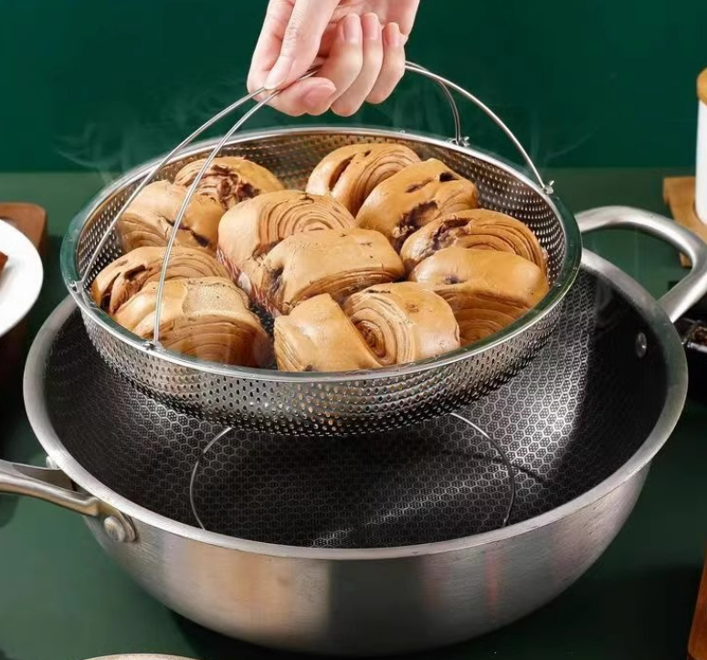 KHAY HẤP THỨC ĂN INOX 22.5CM CÓ QUAI XÁCH