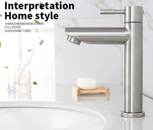 Vòi Rửa Tay Gắn Lavabo Inox 304 Vỏ Mờ Loại Cao 20cm