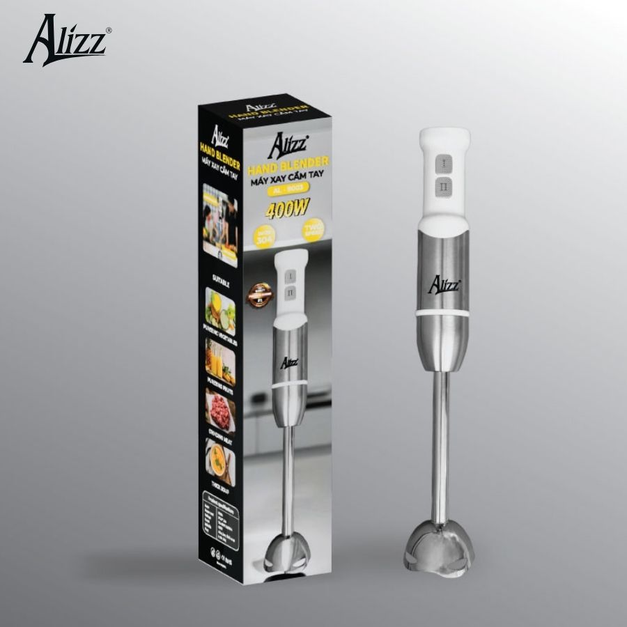 Máy Xay Sinh Tố Xay Thịt Cầm Tay Thân Trắng Nút Bấm Inox 400W ALIZZ AL-9003