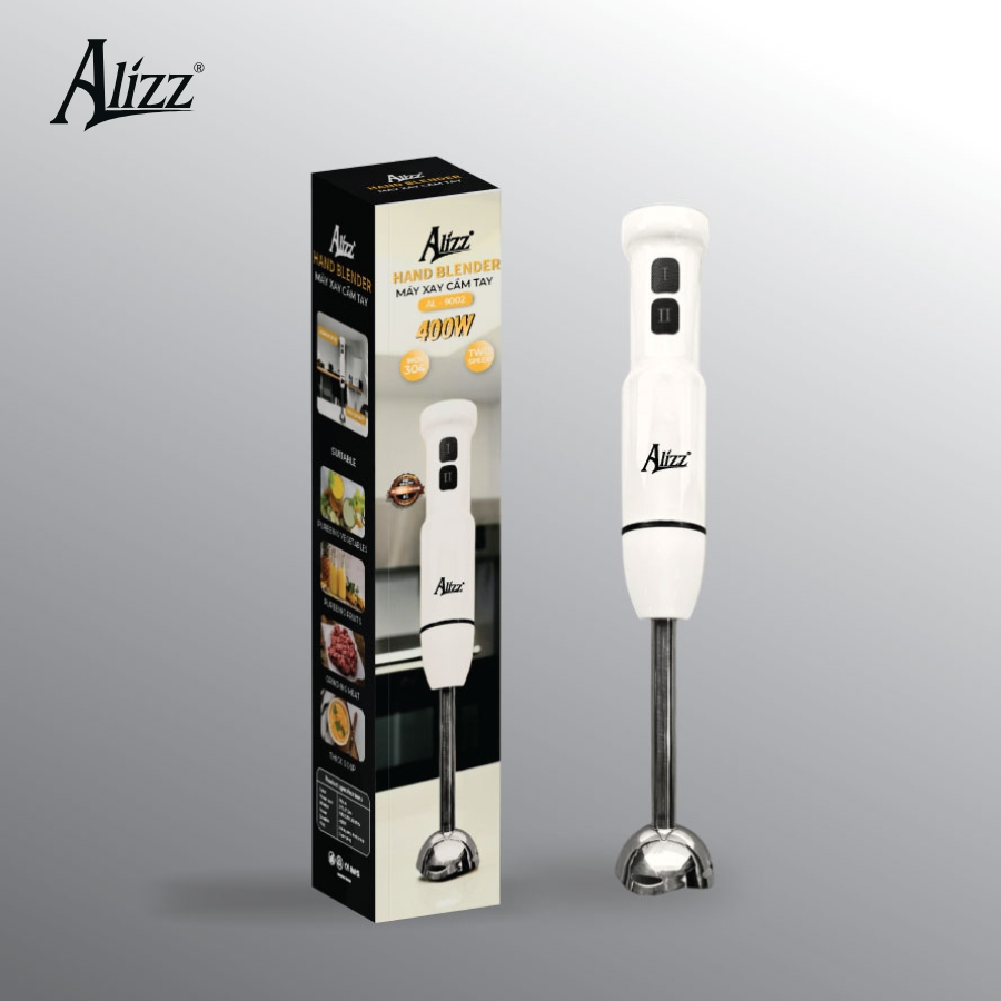 Máy Xay Sinh Tố Xay Thịt Cầm Tay Thân Trắng Nút Bấm Đen 400W ALIZZ AL-9002