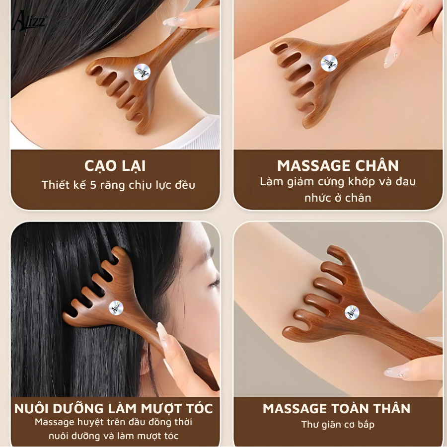 Lược Gỗ Đàn Hương 1 Đầu Chải Massage Da Đầu AL14397