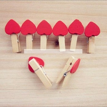 Combo 10 kẹp gỗ hình trái tim màu đỏ
