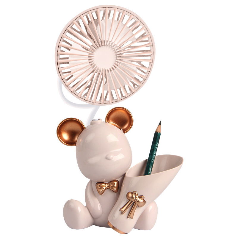 Quạt mini để bàn hình Gấu đa chức năng kèm ống đựng bút