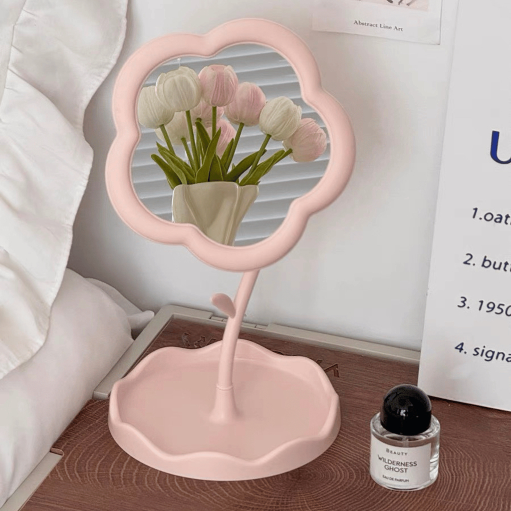 Gương Trang Điểm Mini Để Bàn Hình Bông Hoa