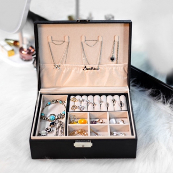 HỘP ĐỰNG TRANG SỨC 2 TẦNG BỌC DA