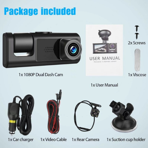 Camera Hành Trình Ô Tô C309 3 Mắt 1080P Kèm Camera Lùi