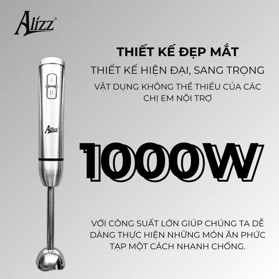 Máy Xay Sinh Tố Xay Thịt Cầm Tay Thân Inox 1000W ALIZZ AL-9001C