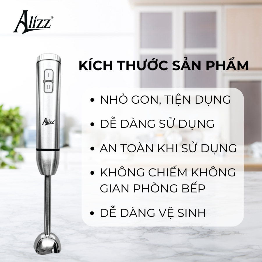 Máy Xay Sinh Tố Xay Thịt Cầm Tay Thân Inox 1000W ALIZZ AL-9001C