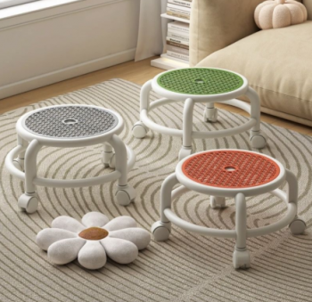 Ghế Đẩu Tròn Cán Thấp Có Bánh Xe 