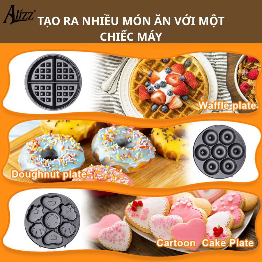 Máy làm bánh waffle 3 khuôn ALIZZ AL-14233