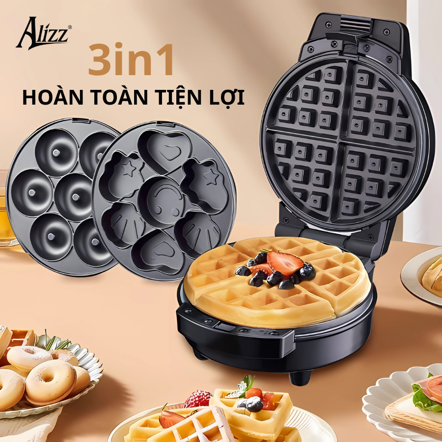 Máy làm bánh waffle 3 khuôn ALIZZ AL-14233