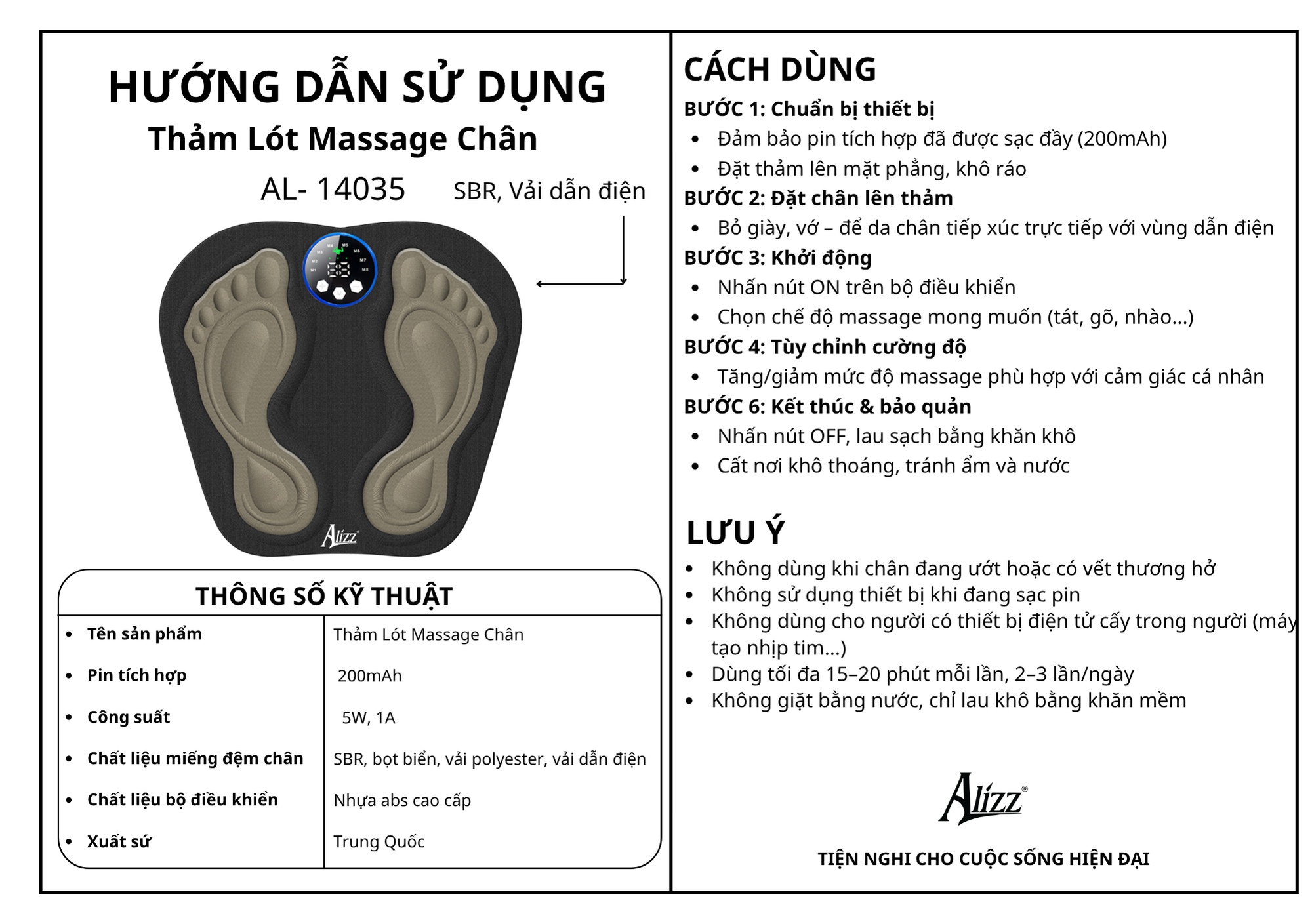 Thảm Lót Massage Chân ALIZZ AL-14035 Giảm Đau Thư Giãn