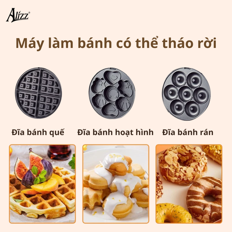 Máy làm bánh waffle 3 khuôn ALIZZ AL-14233