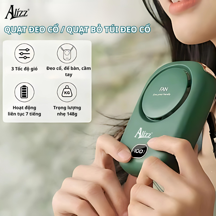 Quạt cầm tay ALIZZ AL-14116 kèm dây đeo cổ