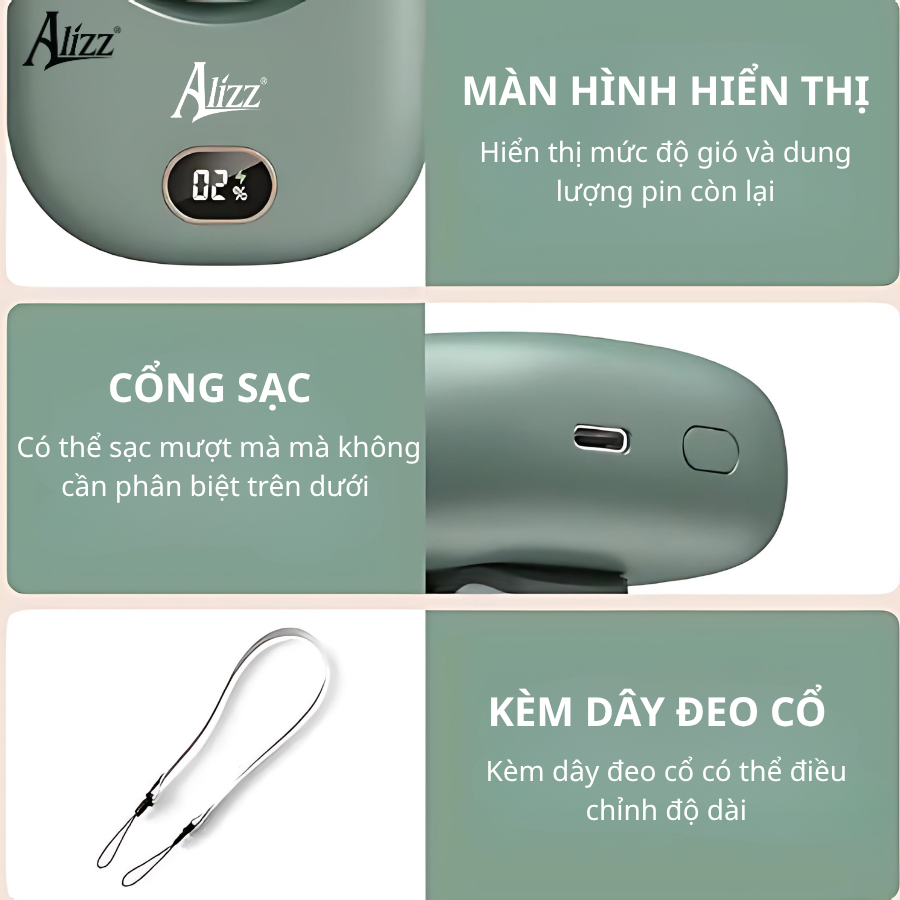Quạt cầm tay ALIZZ AL-14116 kèm dây đeo cổ