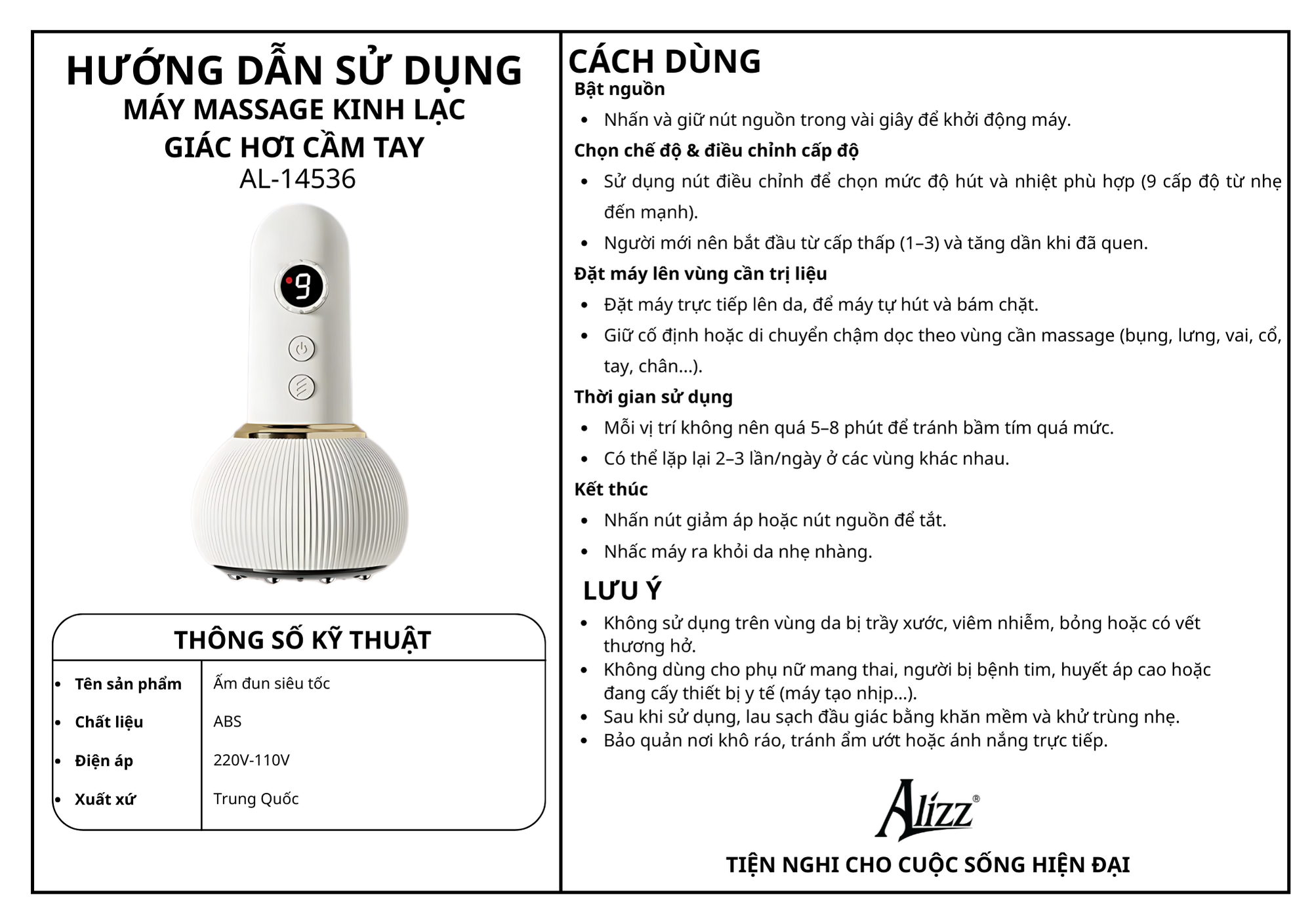 Máy Massage Kinh Lạc Giác Hơi Cầm Tay ALLZZ -AL 14536