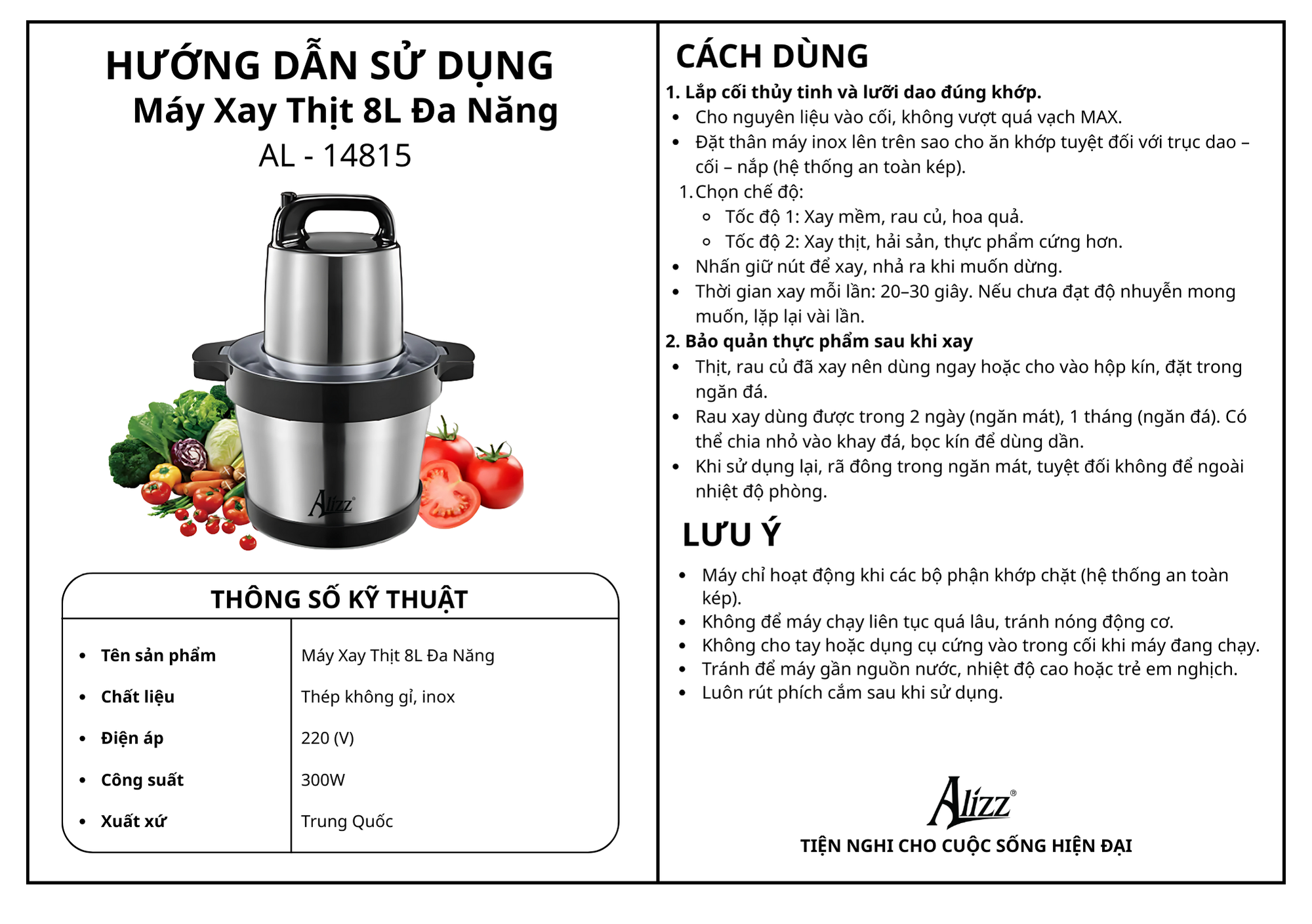Máy Xay Thịt 8L Đa Năng ALIZZ AL-14815