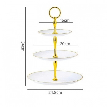 Khay Để Hoa Quả Bánh Kẹo Nhựa 3 Tầng Tròn Viền Vàng Sang Trọng