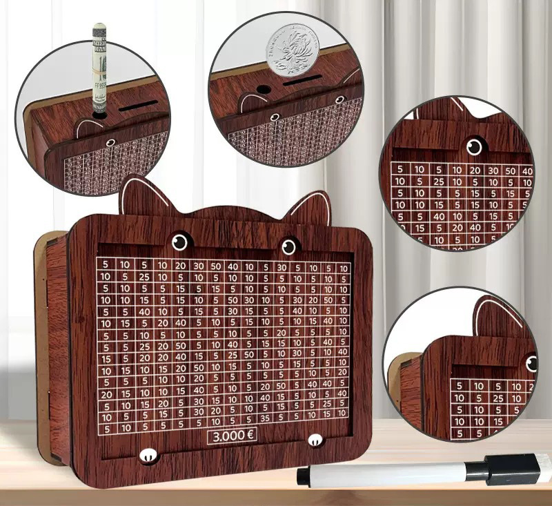 Hộp Tiết Kiệm Tiền Bằng Gỗ Hình Con Mèo