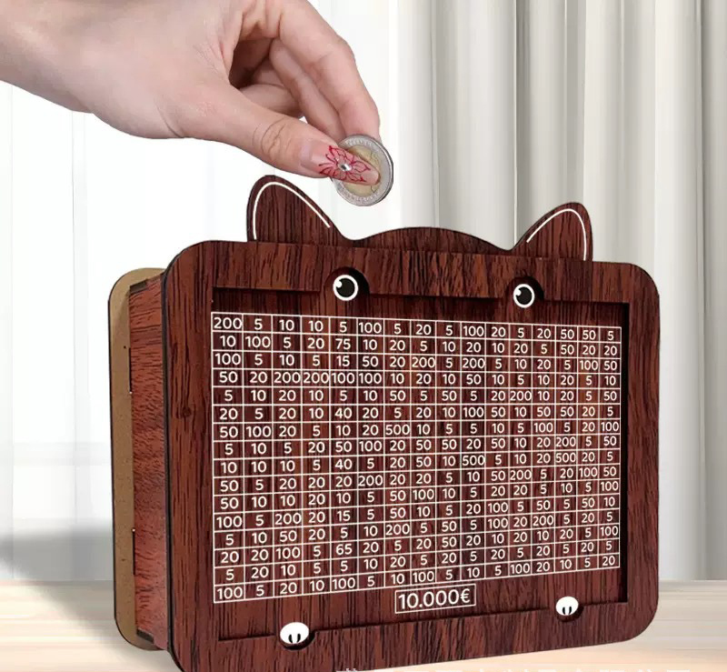 Hộp Tiết Kiệm Tiền Bằng Gỗ Hình Con Mèo