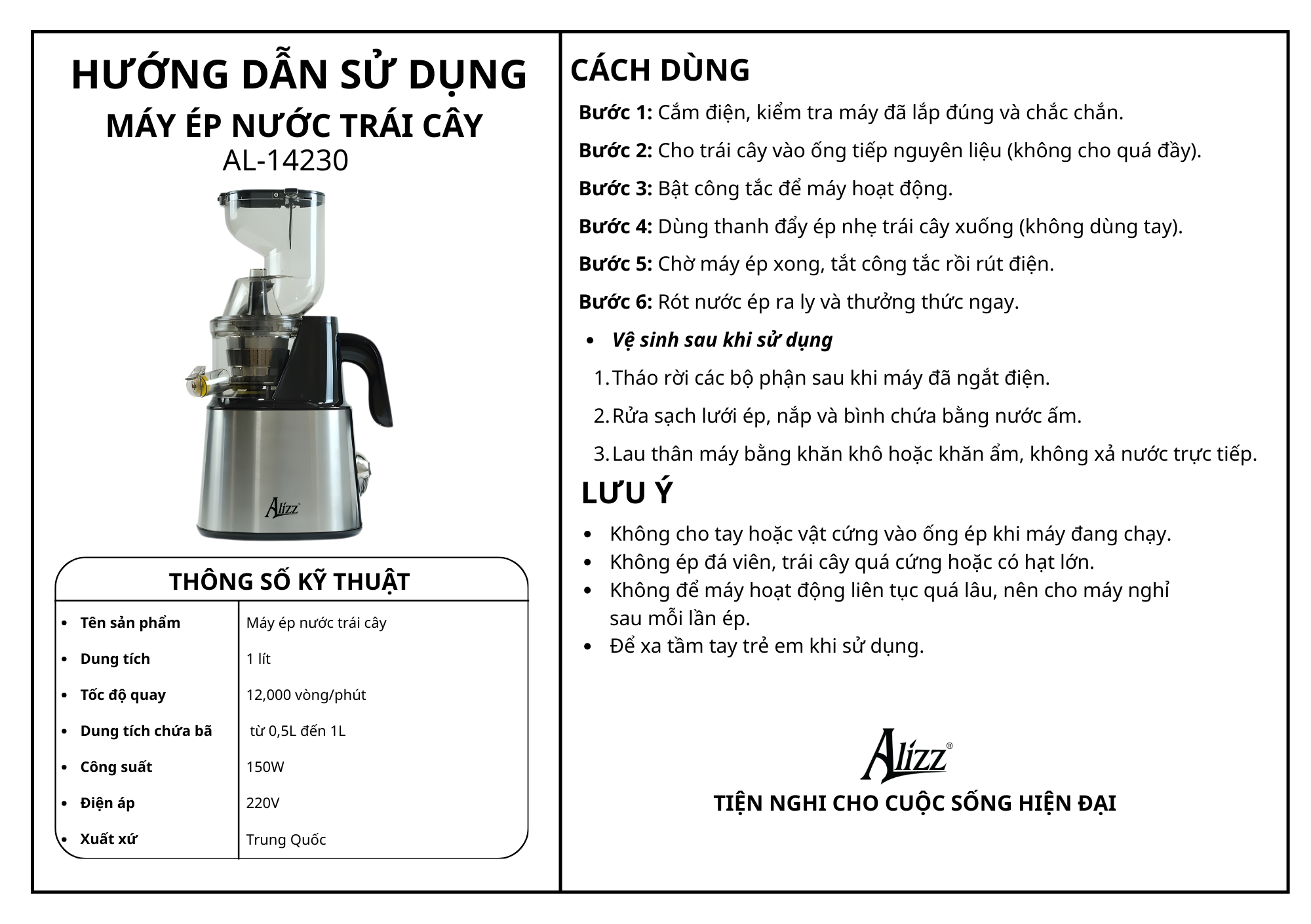 Máy ép nước trái cây ALIZZ AL-14230