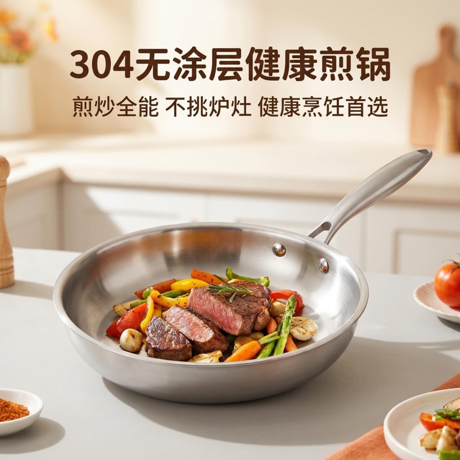 Chảo Đáy Phẳng Inox 304 Thép 3 Lớp 26cm