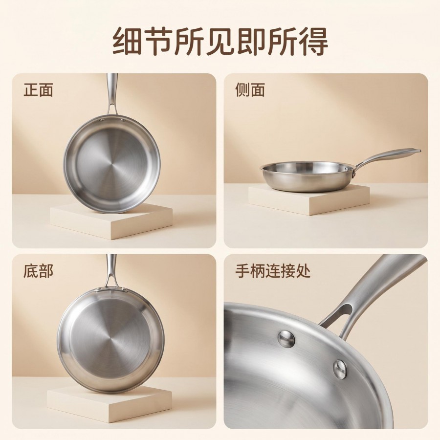 Chảo Đáy Phẳng Inox 304 Thép 3 Lớp 26cm