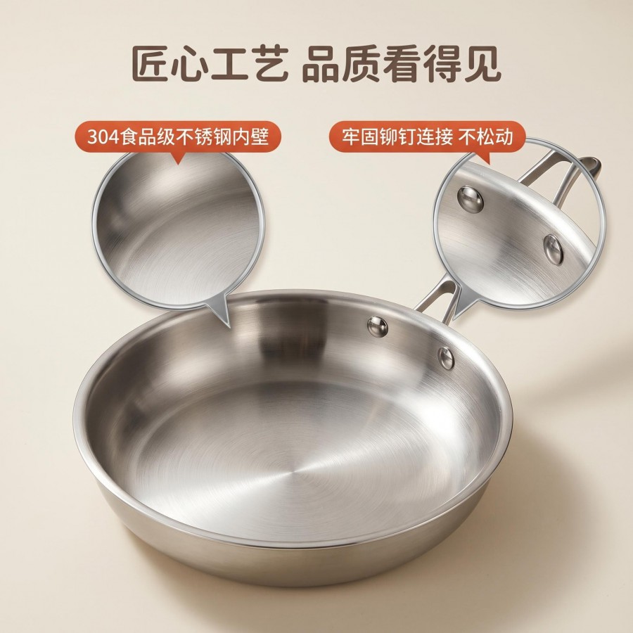Chảo Đáy Phẳng Inox 304 Thép 3 Lớp 26cm