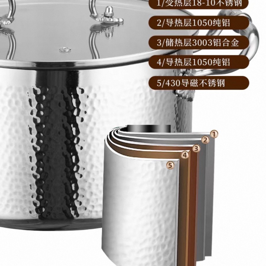 Nồi Inox Cao Cấp 3 Lớp Vân Búa 28x8cm